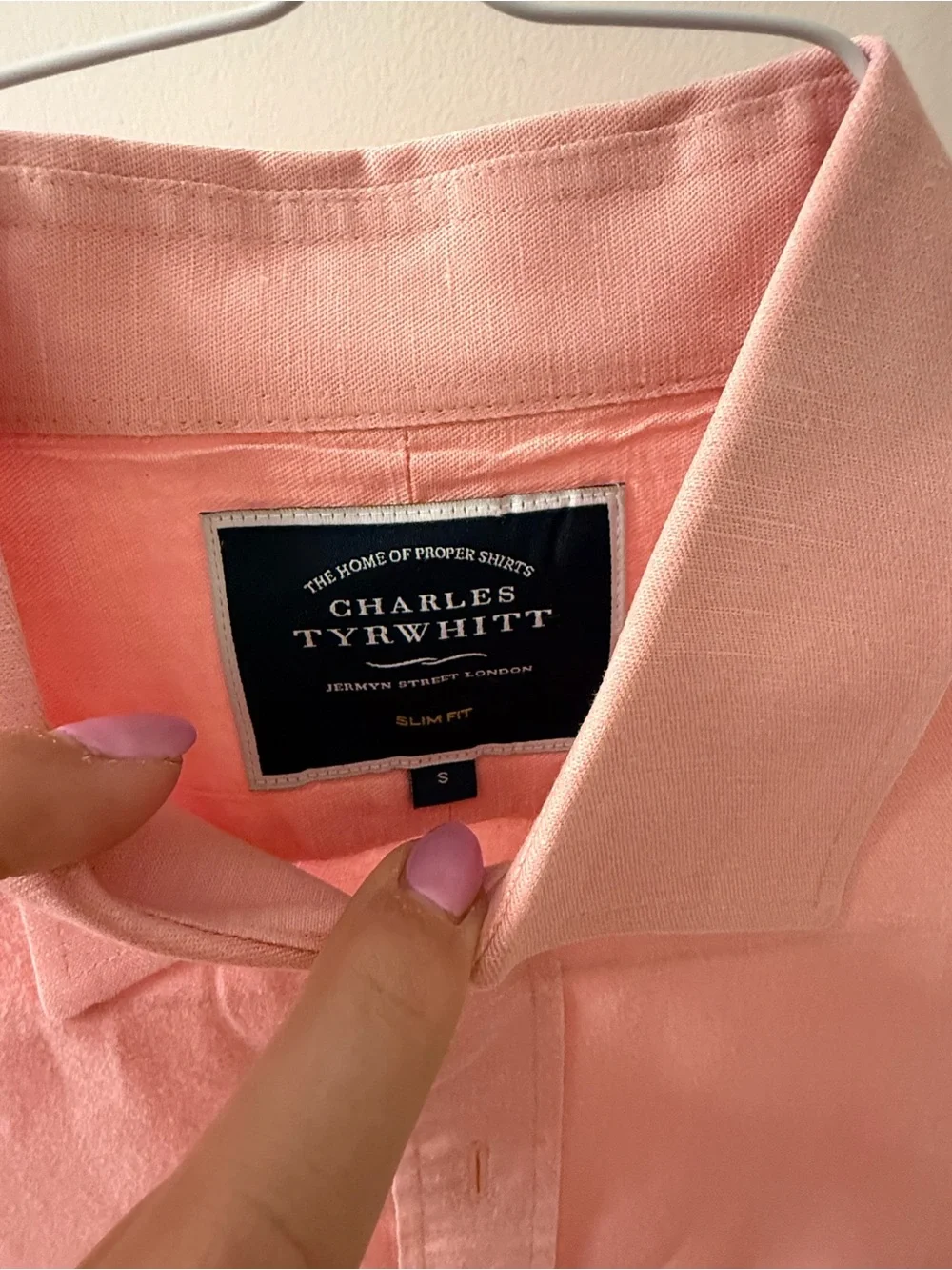 Charles Tyrwhitt Pink Long-Sleeve Linen Shirt - Picture 3 of 3